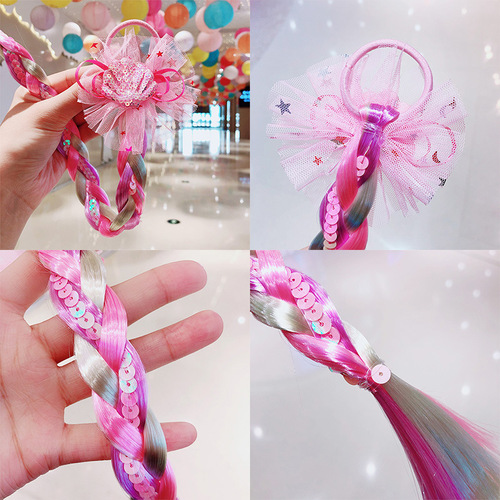 Children's Cartoon Unicorn Colored Wig Hair Rope Headwear Girl Baby Twist Braid Head Rope Princess Hair Circle Hair Accessories