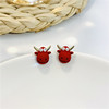 Cute red earrings, small silver needle, simple and elegant design, Chinese style