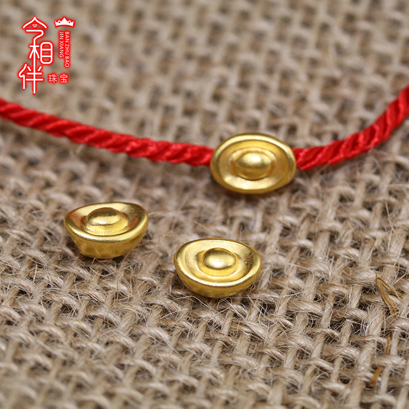 999 Sufficient gold Yuanbao Ring 3D Gold bullions Passepartout Bracelet parts manual Hand-woven rope adjust