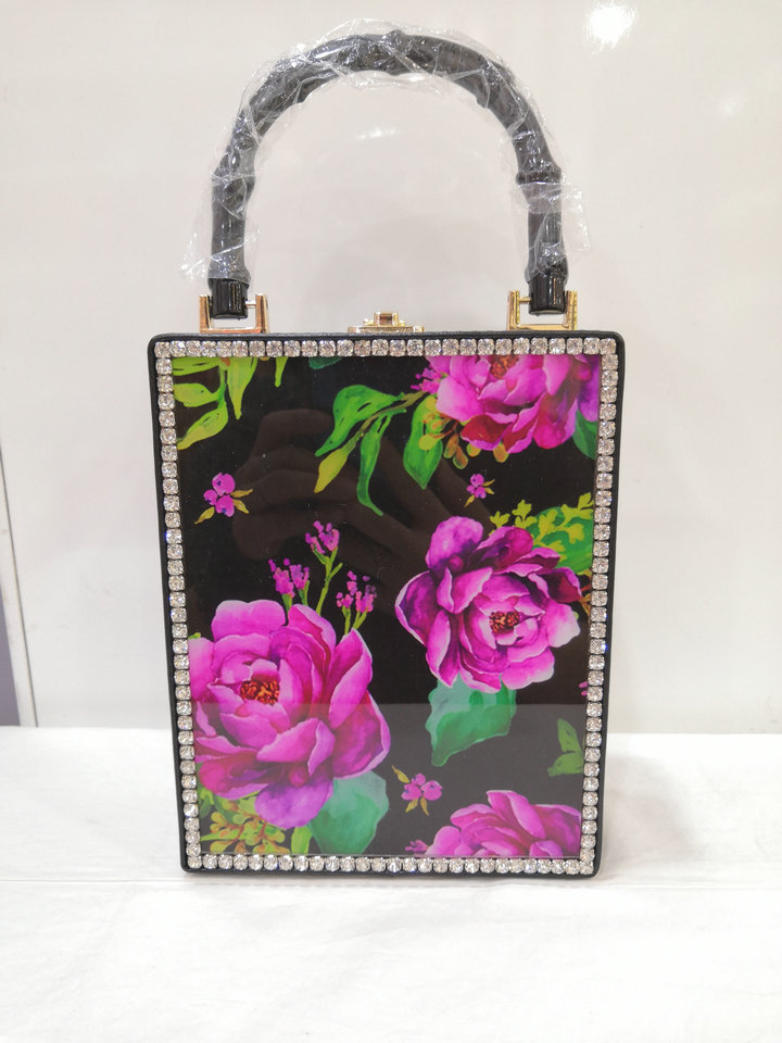 New Fashion Pu Box Bag Printed Pattern Handbag Acrylic Female Bag Wholesale display picture 9