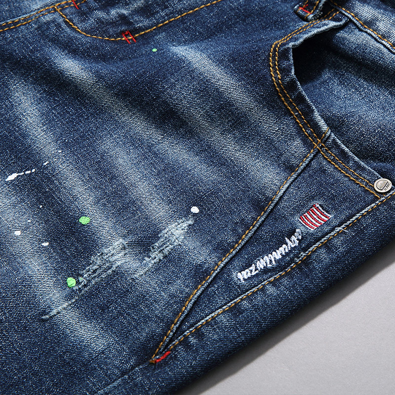 Broderade slim fit stretch straight jeans för män_voghion.com