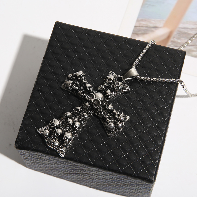55g Weight Alloy Pendant Material Hip-Hop Punk Cross Skull Alloy Box Chain Pendant Necklaces Wholesale