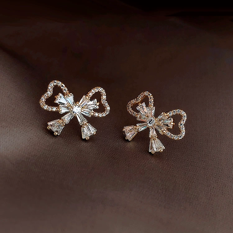 Серебряная игла, серьги с бантом, маленький цирконий, серебро 925 образец, усыпанный бриллиантами, интернет-знаменитость