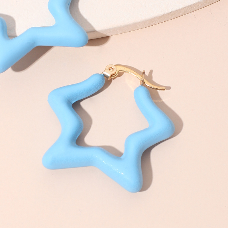 Candy Color Fashion Childlike Star Earring Five-pointed Star Long Resin Earrings Wholesale Nihaojewelry display picture 3