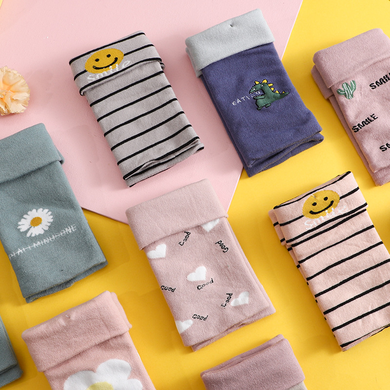 卡通针织半指手套男女秋冬保暖印花刺绣露指手套学生写字骑行手套|ru