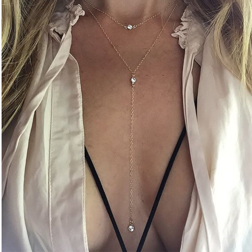 Europe and America Cross Border HotSelling Ornament Personality Trend Summer Sexy Necklace Shiny Diamond Tassel Womens Necklace Clavicle Chainpicture4