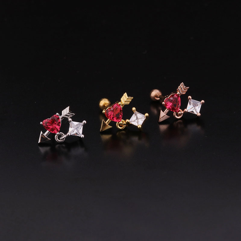 Korean  new color round zircon ear bone nails stainless steel screw earrings