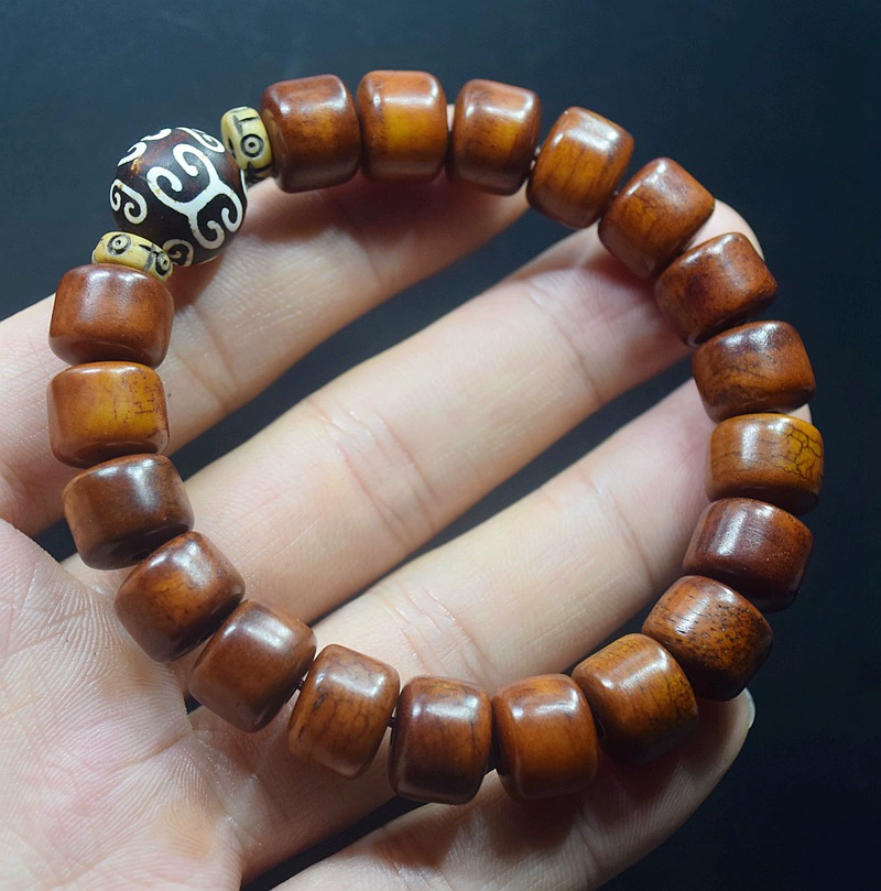 Tibetan old material men's yak bone bead bracelet frying beef bone with back pattern Tianzhu ethnic style bracelet