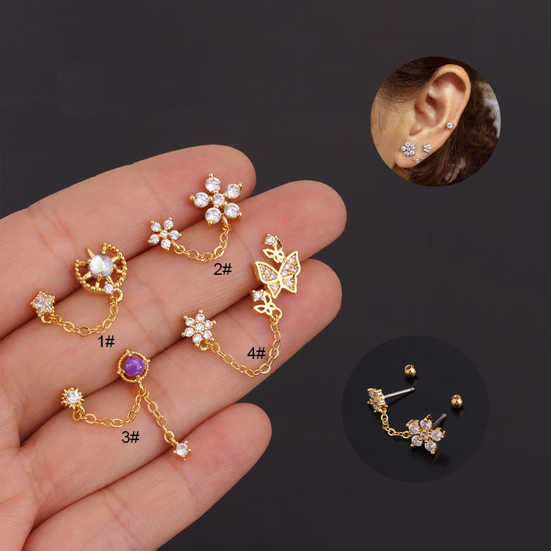 Ear Cartilage Rings & Studs Fashion Geometric 316 Stainless Steel  Copper Inlaid Zircon display picture 1