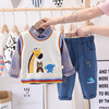 Children's knitted sweater, denim shirt, set, Korean style, long sleeve, children's clothing, 3 piece set