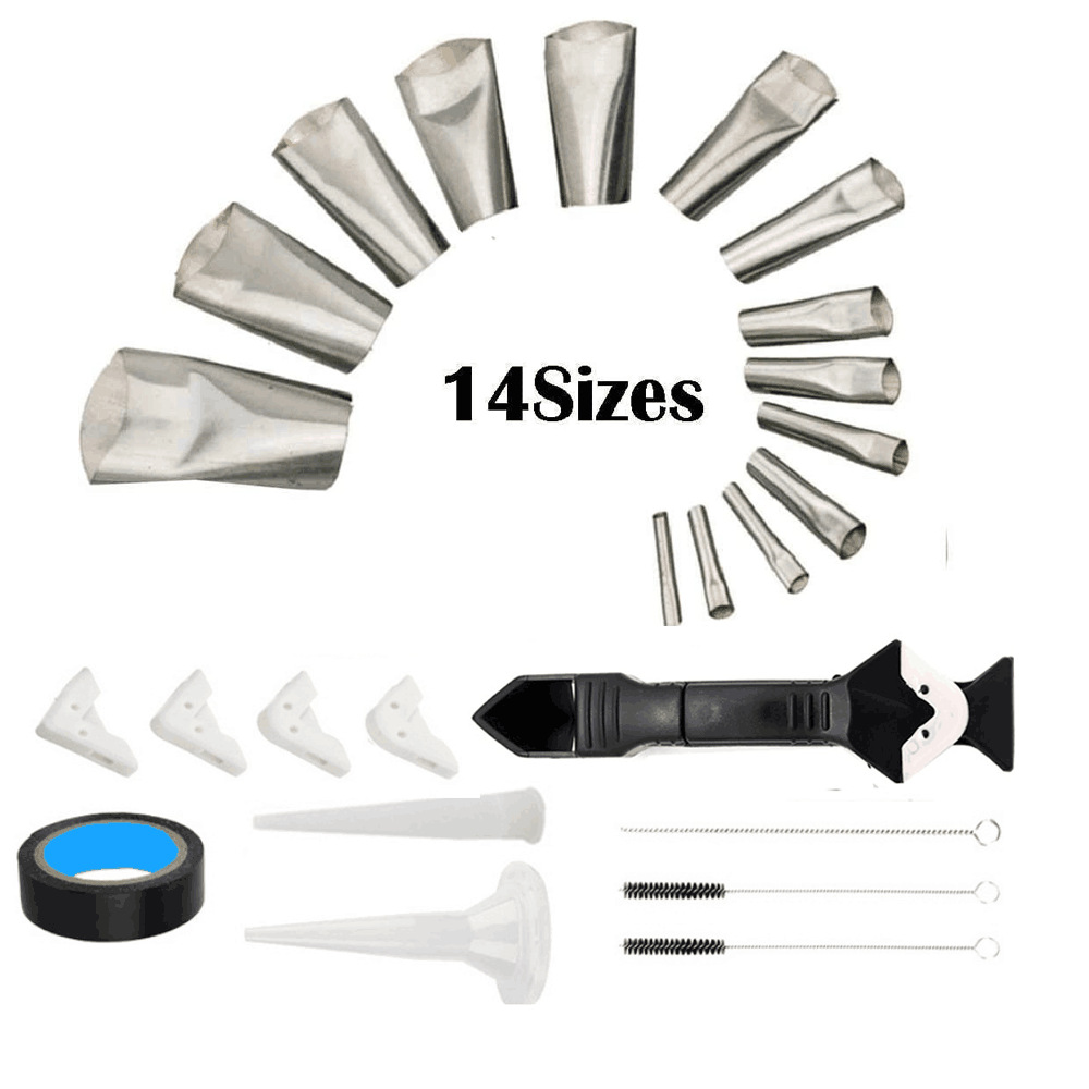 25Pcs填缝不锈钢鸭嘴喷嘴三合一刮刀密封胶厨房浴室窗户瓷砖水槽