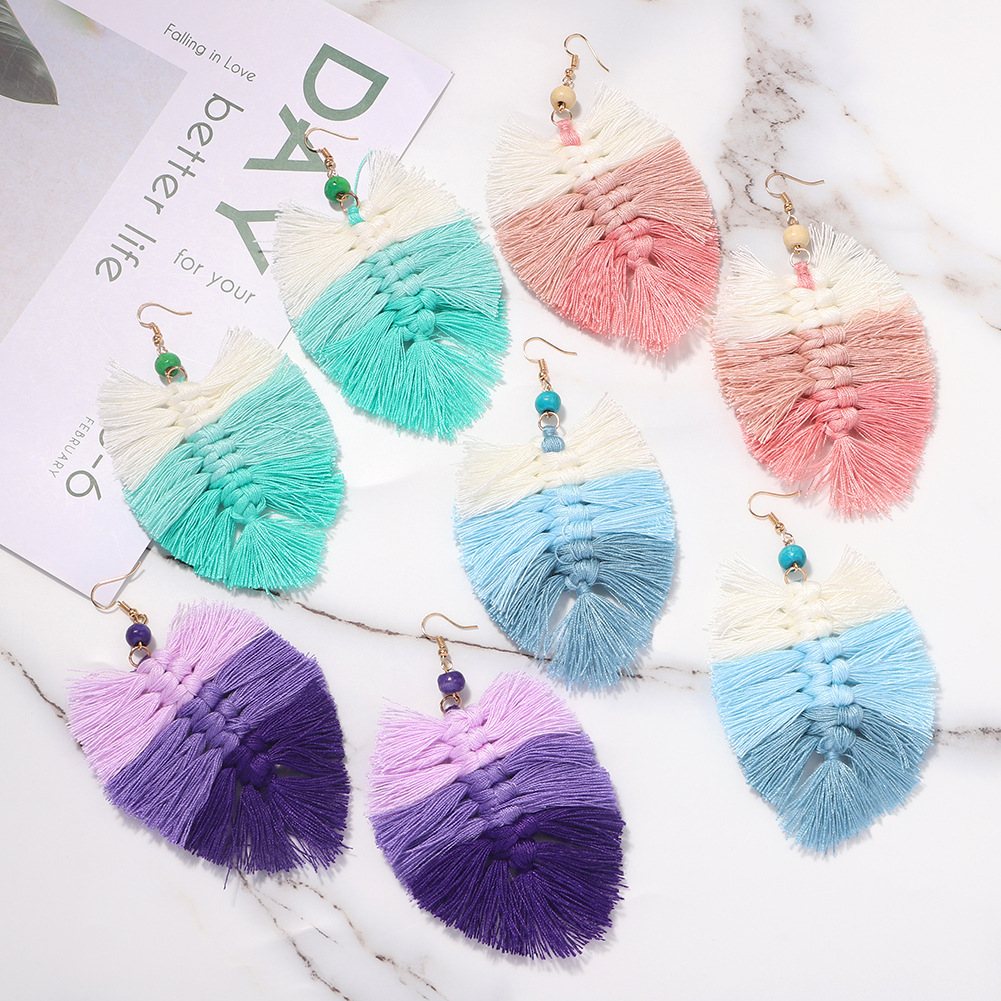 Hot-saling Hand-woven Tassel Small Wool Alloy Earrings Wholesale display picture 24