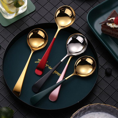 網紅304不鏽鋼勺子家用圓頭兒童湯勺調羹攪拌勺創意甜品咖啡勺
