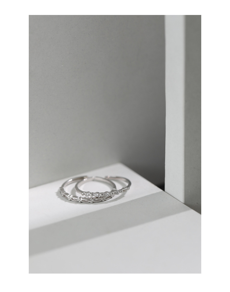 Korean S925 sterling silver ring micro-inlaid zircon open fine ring female