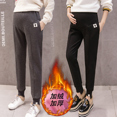 pregnant woman 2020 winter maternity dress cotton material Autumn and winter Plush thickening leisure time pregnant woman Prop belly pants