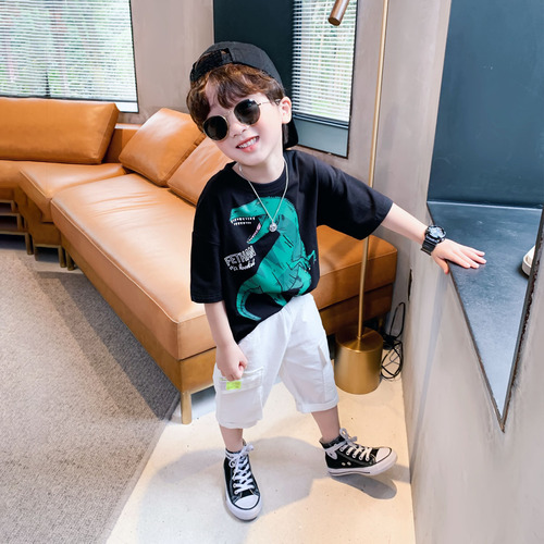 Summer New Boys' Short-Sleeve T-Shirt Children Baby Crew Neck Spandex Top Comfort Base Shirt Middle Child Loose