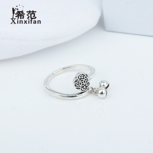 s925 Sterling Silver Long Life Lock Ring Women's Retro Old Pendant Bell Ruyi Lock Opening Single Ring Adjustable Wholesale