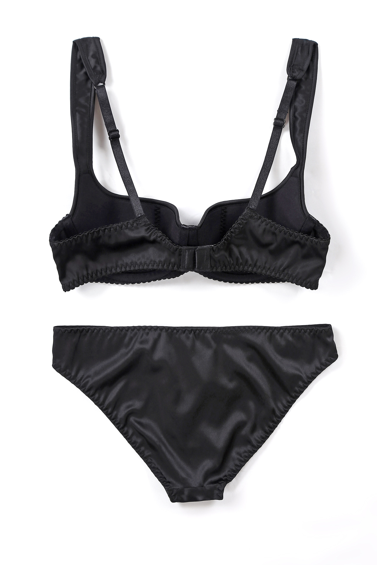 Thin cotton glossy lingerie sexy half cup thin colored Ding women's large chest display small size bra set_voghion.com