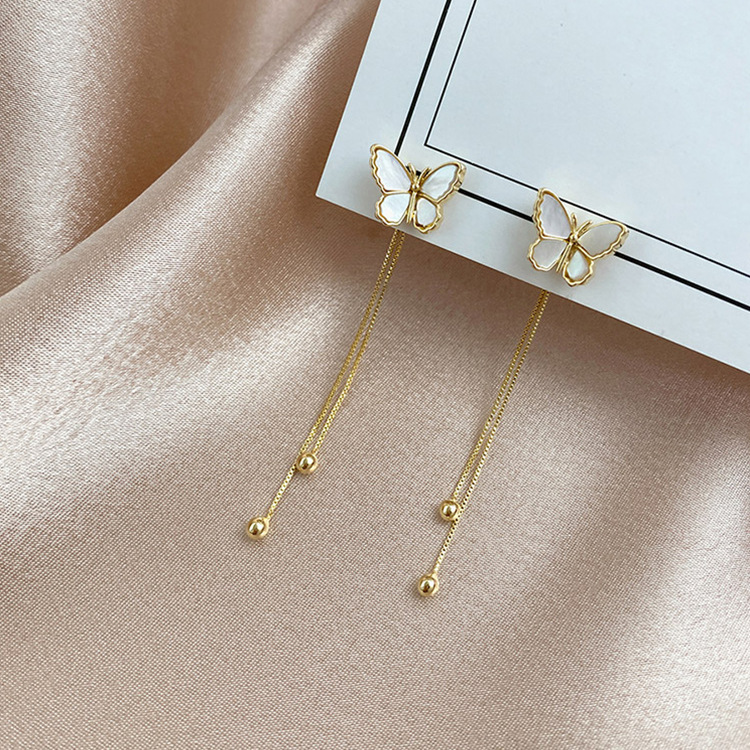 Korean Fashion New Retro Forest Butterfly Silver Needle Earrings Long Chain Tassels After Hanging Earrings Wholesale Nihaojewelry display picture 1