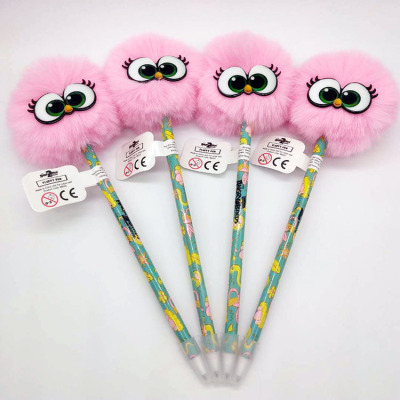 新奇创意卡通毛球笔 小鸟圆珠笔 粉色少女书写文具工艺笔厂家定制|ms