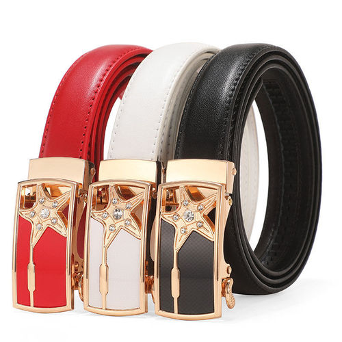 【True Leather Warranty for 3 Years】Women's Genuine Leather Belts, Fashionable Automatic Buckle Waist Belts, Korean Style Student Pants Belts