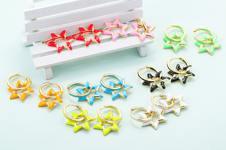 fashion oil drop color geometric star copper earringspicture11