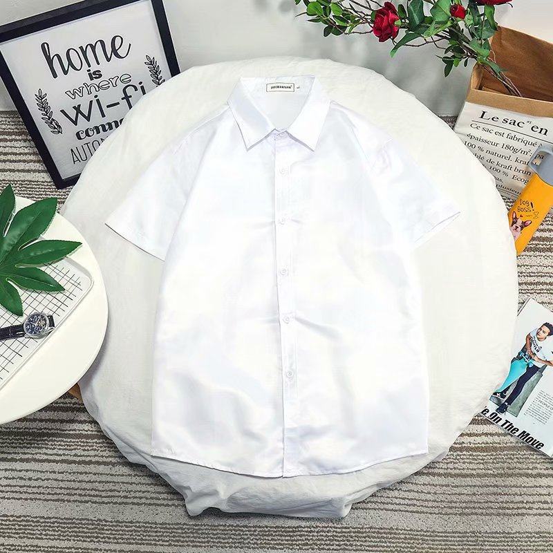 Solid color, white, with short sleeve