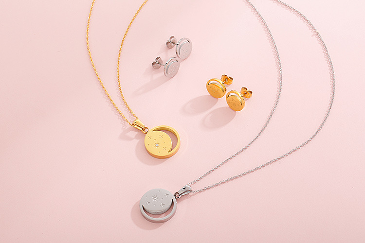 new fashion stainless steel necklace star moon earring set wholesale nihaojewelry
