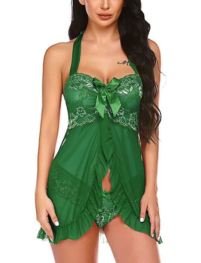 New Sexy Perspective Dress Hanging Neck Mesh Split Skirt_voghion.com