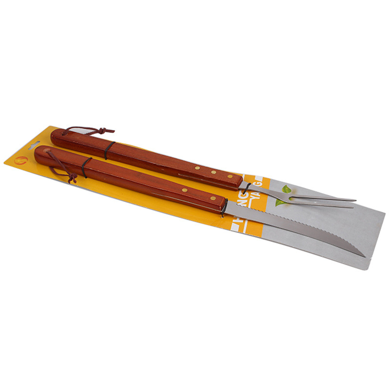 Fuente de la fábrica barbacoa Parrilla de acero inoxidable cuchillo y tenedor traje de barbacoa combinación de 2 piezas al aire libre camping barbacoa herramientas