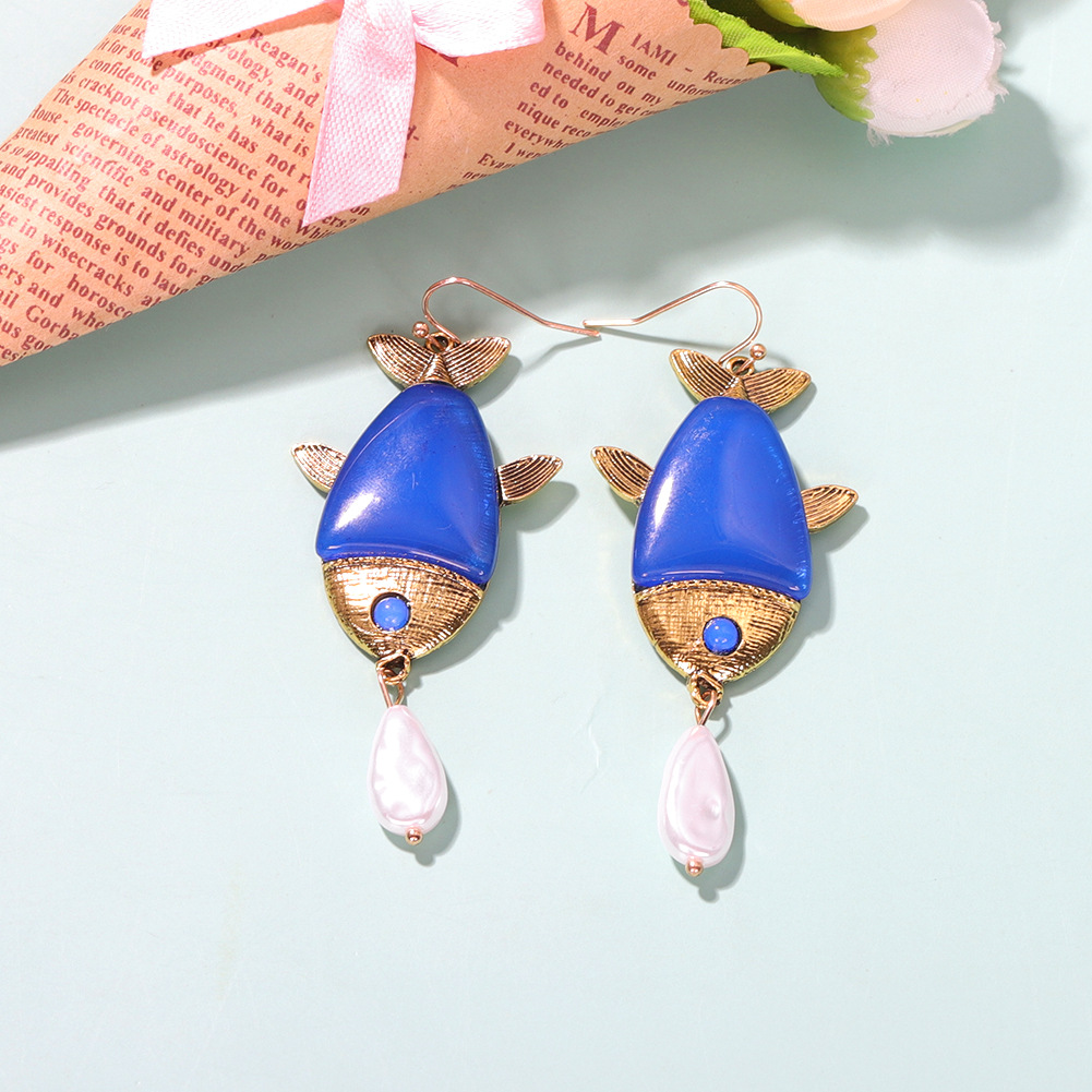 Fish-shaped Drop Pearl Earrings Beach Style Wild Multicolor Resin Earrings Wholesale Nihaojewelry display picture 7