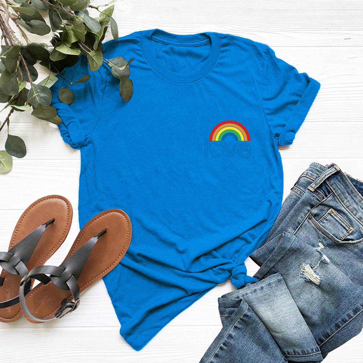 cute pocket rainbow cotton short-sleeved t-shirt  NSSN13839