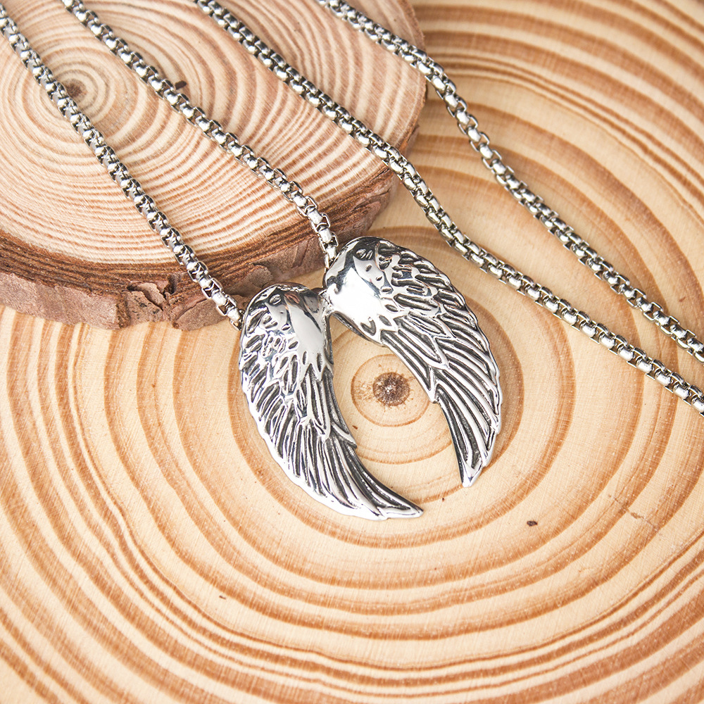Ciondolo in titanio con piuma d'angelo per uomo e donna, collana con ali personalizzate in acciaio inossidabile, gioielli abbinati_voghion.com