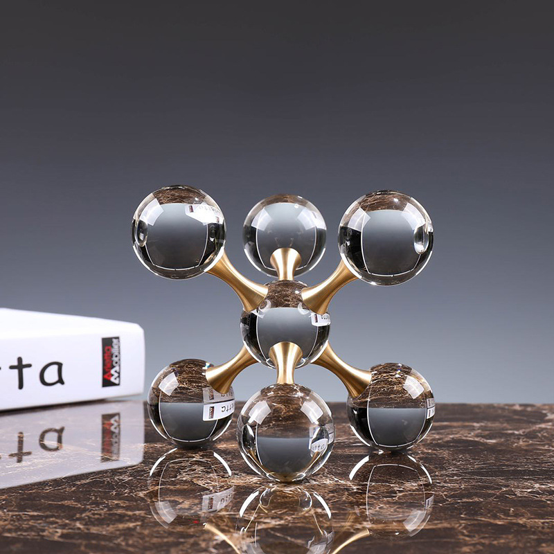 現代簡約水晶擺件創意分子球飾品書房客廳樣板間