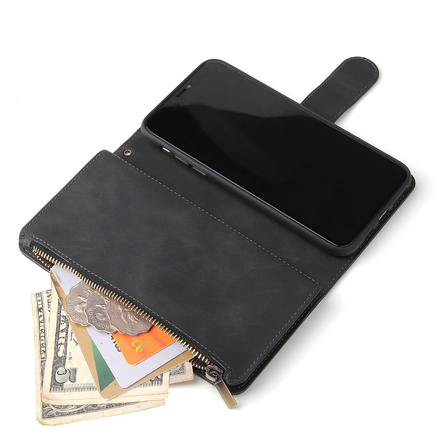 Suitable For IPhone 12 Zipper Phone 17 Pro Max Stand Multi-Card Wallet Leather Case XS_voghion.com