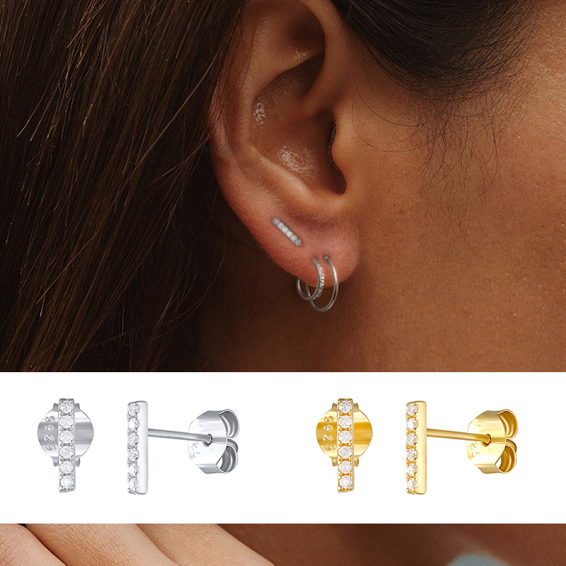 Women's Fashion Geometric Sterling Silver Zircon Ear Studs Gold Plated 925 Silver Earrings display picture 4