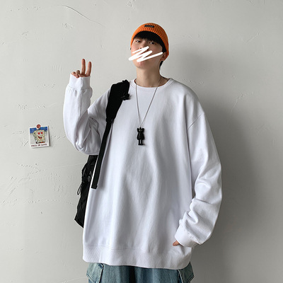 boy 2025 Autumn Winter Korean Style Men's Pullover Solid Color Sweatshirt For Students Youth Long Sleeve Round Neck Jacket_voghion.com