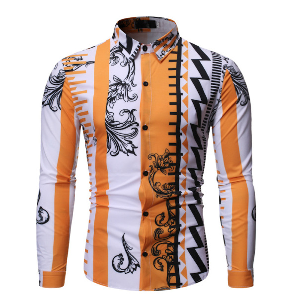 Fashionable and versatile casual color matching Lapel men’s long sleeve flower shirt