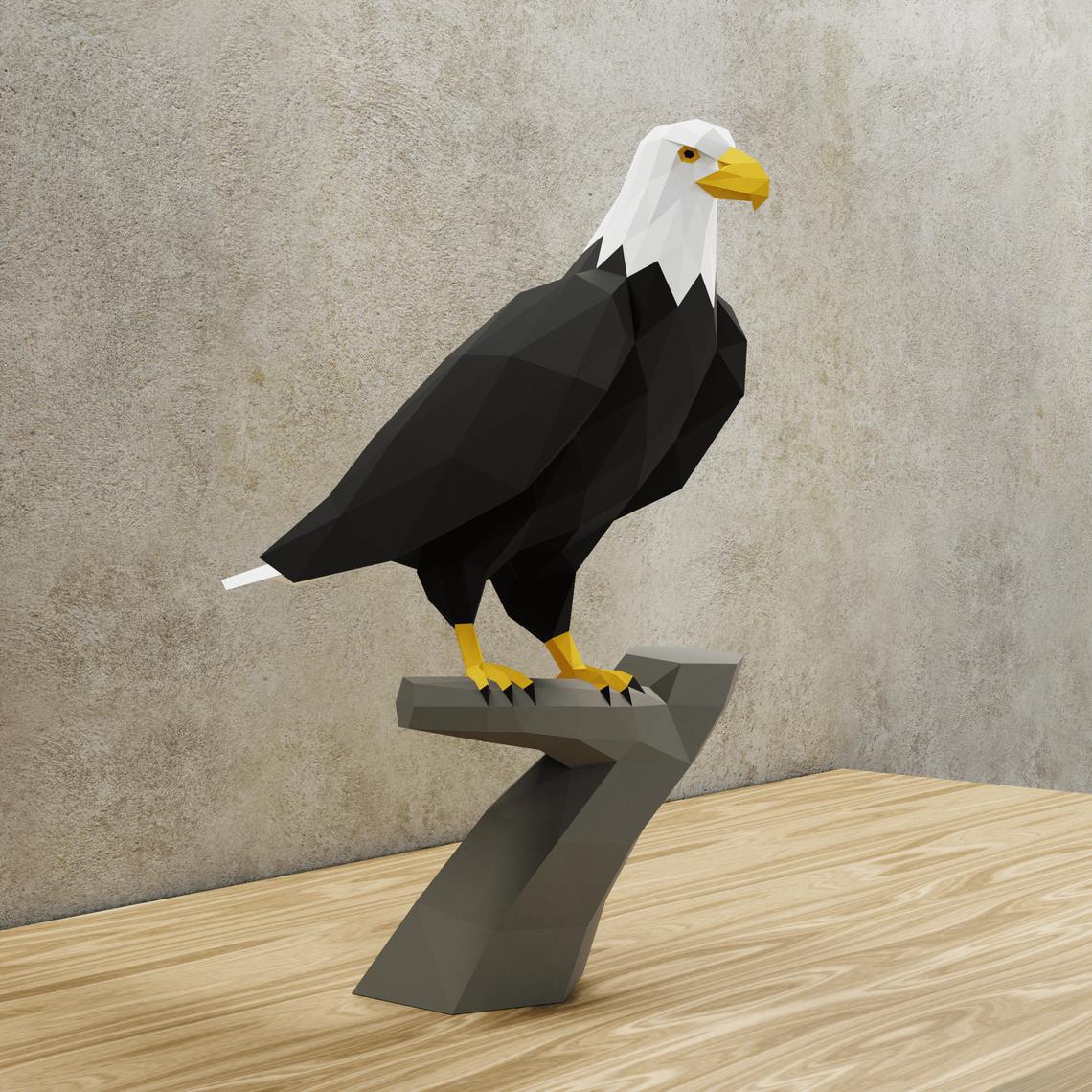 跨境创意现代几何 树干上的雄鹰 3D纸模家居摆件 手工DIY材料