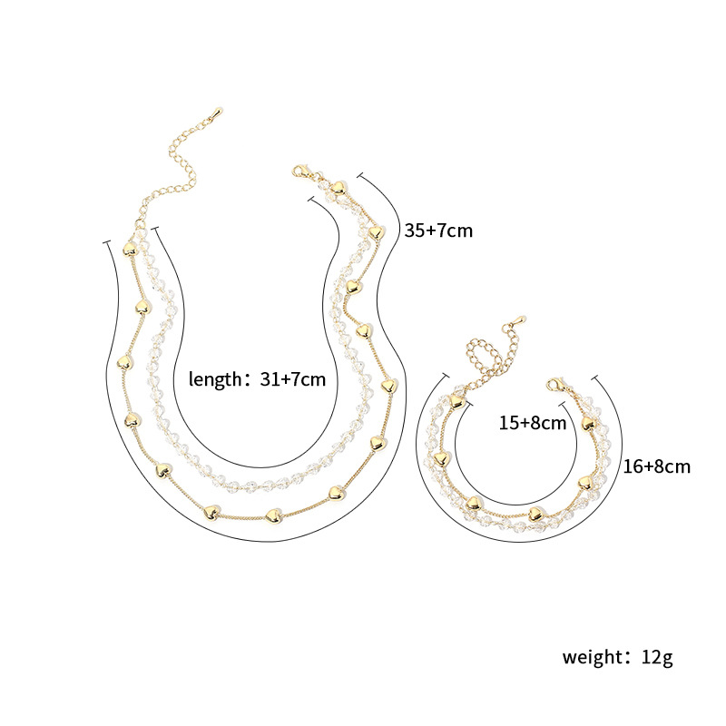 20g Weight Necklace Classification Wedding, Travel Occasion Women'S Gender Simple Crystal Love Double-layer Bracelet Girls Light Luxury Necklace 无