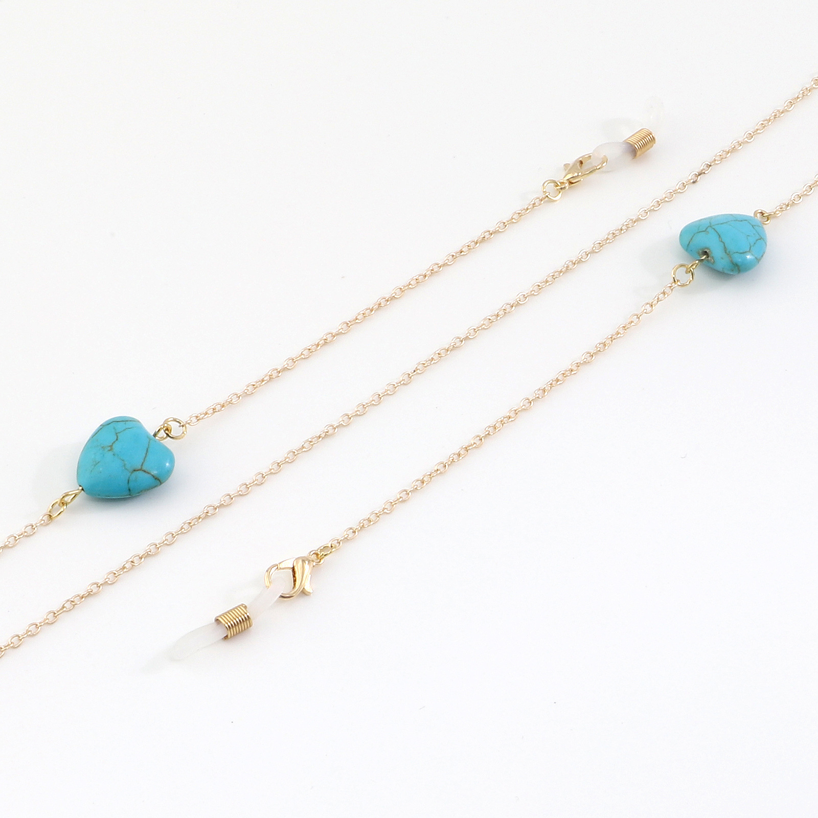20g Weight Metal Material Black Color Wholesale Heart Turquoise Glasses Chain Two-piece Set Nihaojewelry 7