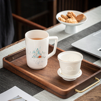 陶瓷办公室茶杯 创意茶水分离马克杯 厂家直销logo定制商务礼品