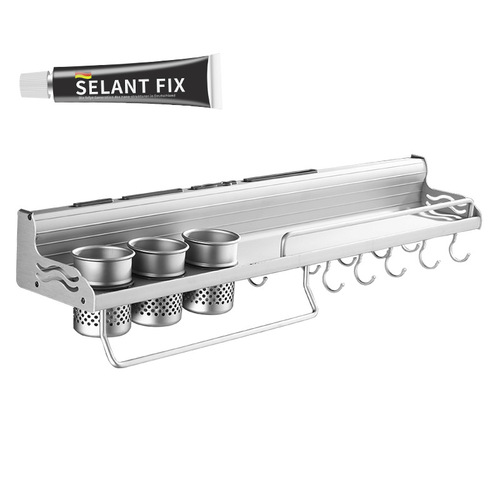 Kitchen storage rack multi-functional hole-free wall-mounted seasoning chopsticks knife holder supplies complete kitchen storage rack