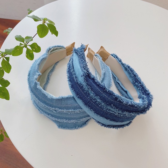 Korean Retro Denim Fold Wild New Cloth Wide Brim Simple Fashion Headband display picture 12