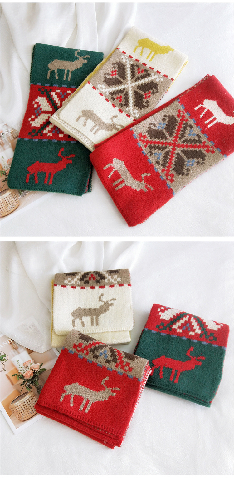 New Christmas Snowflake Fawn Scarf Winter Korean Soft Girl Cute Knitted Elk Red Scarf display picture 2