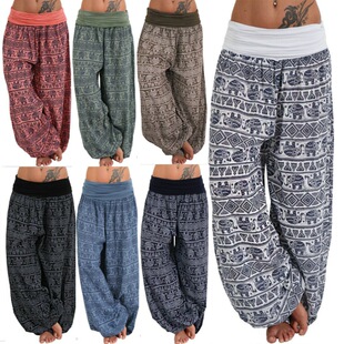 2022 Cross-border wish AliExpress European and American Loose Printed Wide-leg Pants Women's Casual Pants Harlan Pants
