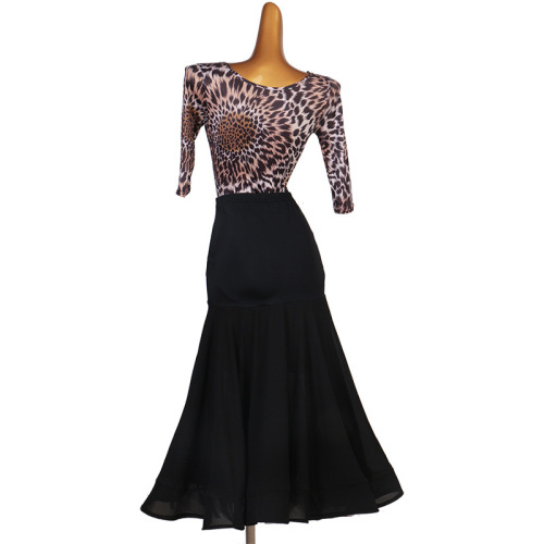 Leopard printed ballroom dancing dresses for women girls Modern dance costumes waltz tango foxtrot dancing full-skirted performance gown for female