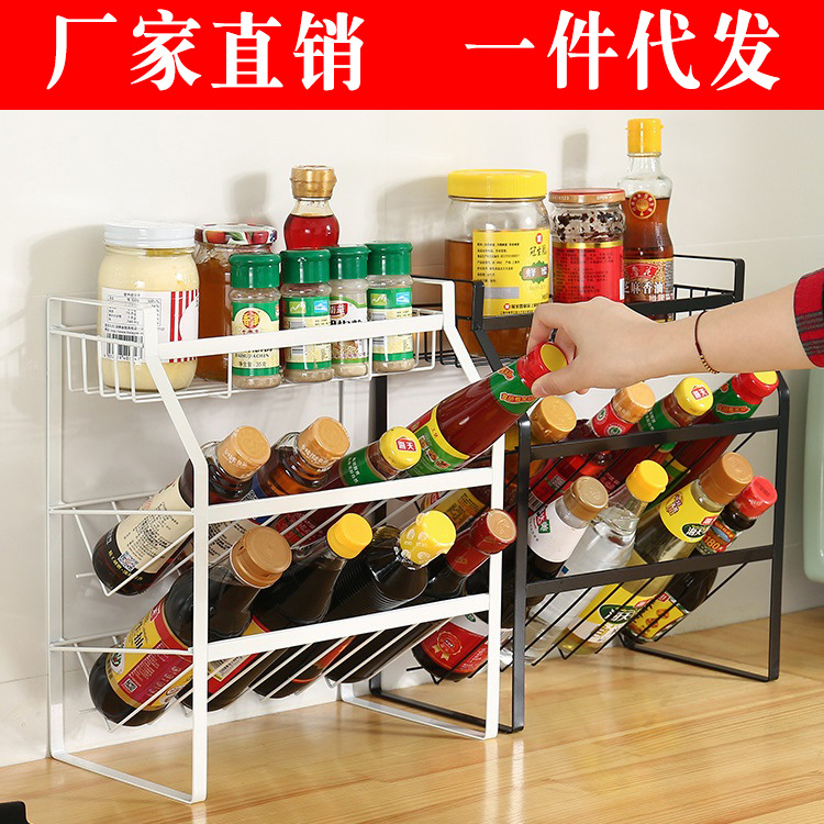 ferromanganese Paint kitchen multi-storey Shelf Stove multi-function Storage racks Condiment bottles Storage rack soy sauce Shelf