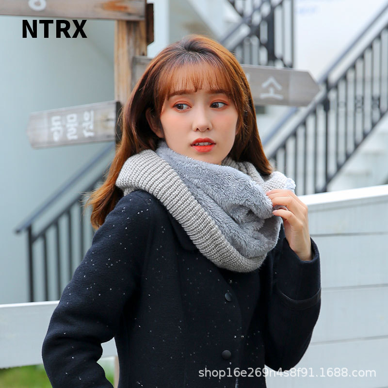 NTRX 日系围脖女冬季百搭韩版毛绒保暖洋气套头围巾可爱针织脖套