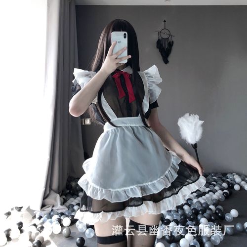 Lin Linting sexy lingerie uniform temptation strap apron mesh see-through role play sexy maid suit